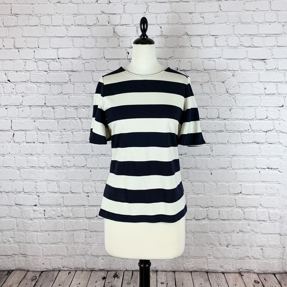 Ann Taylor Tops - ANN TAYLOR ~ Stripe Flutter Sleeve Tee Navy/White